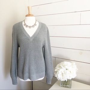 J.Crew • Grey Waffle Knit Chunky V-Neck Sweater
